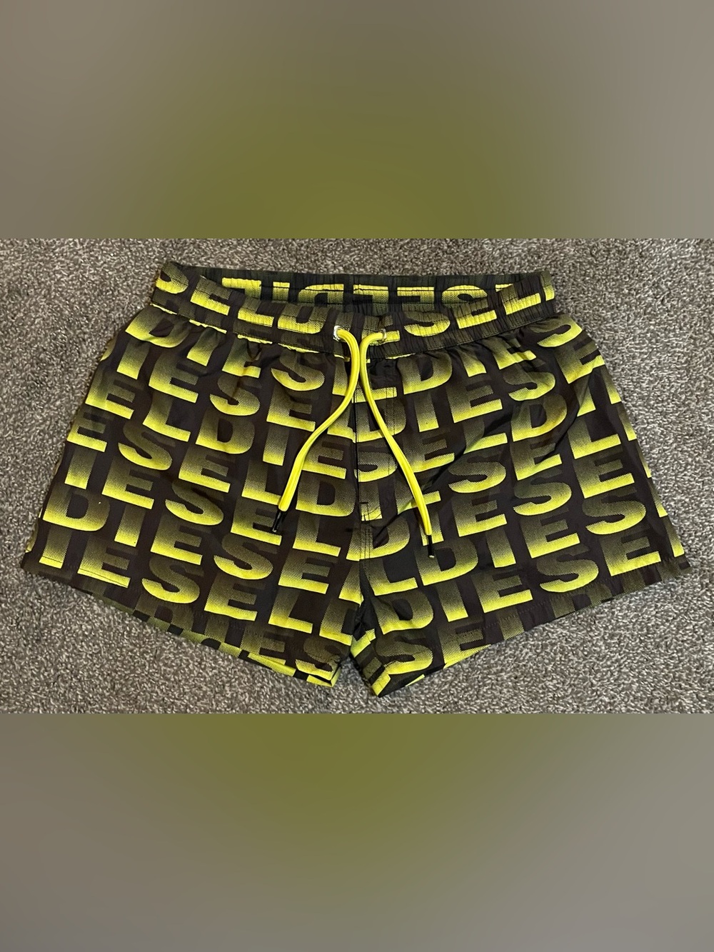 Diesel Black and Yellow Logo Swim Shorts